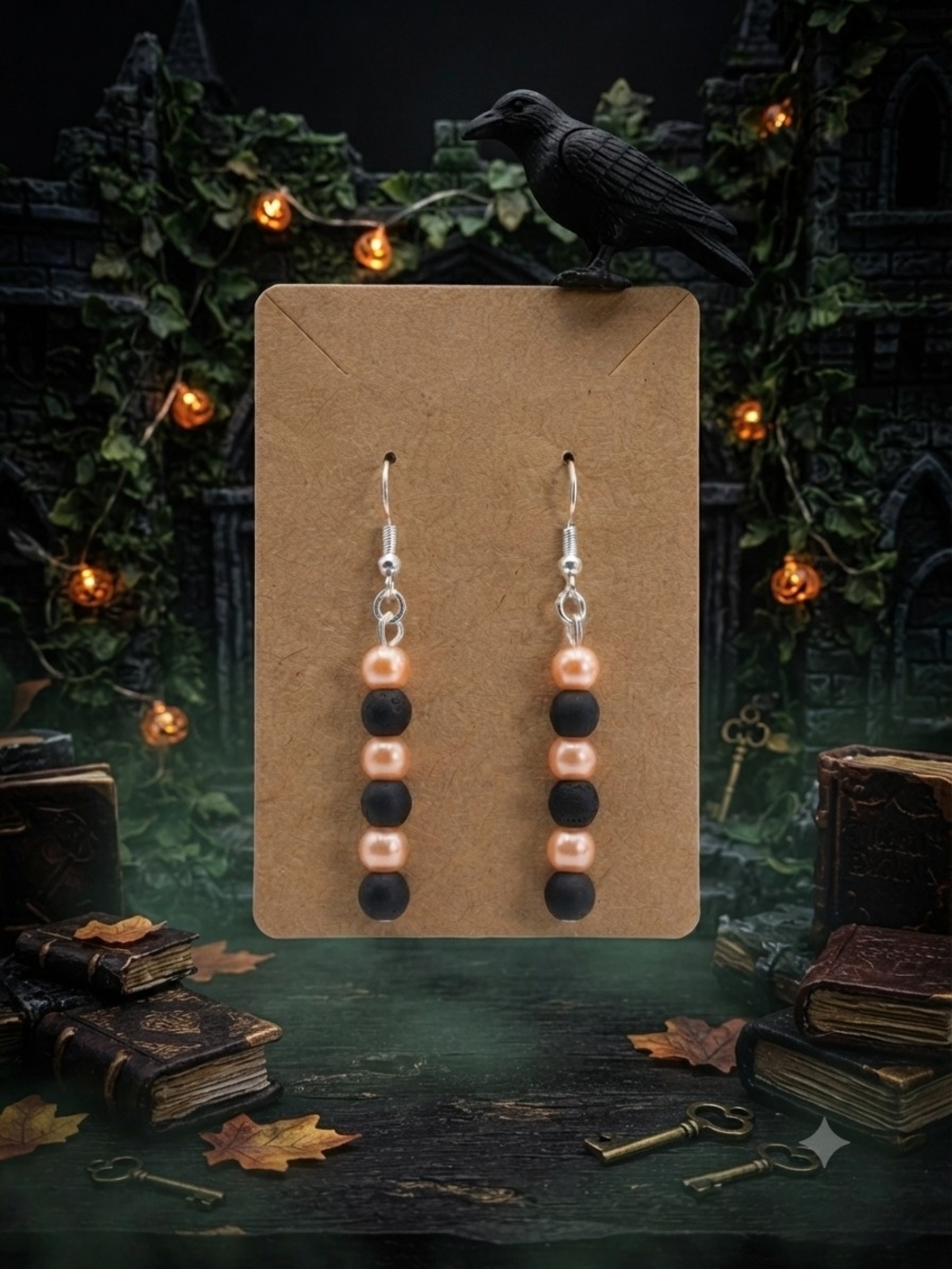 Orange & Black Beaded Dangle Earrings Handmade NWT